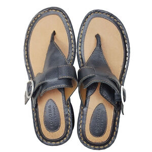 Sonoma Sandal Shoes Women 6M Black Slip-On Flip Flop Style & Buckle Leather New